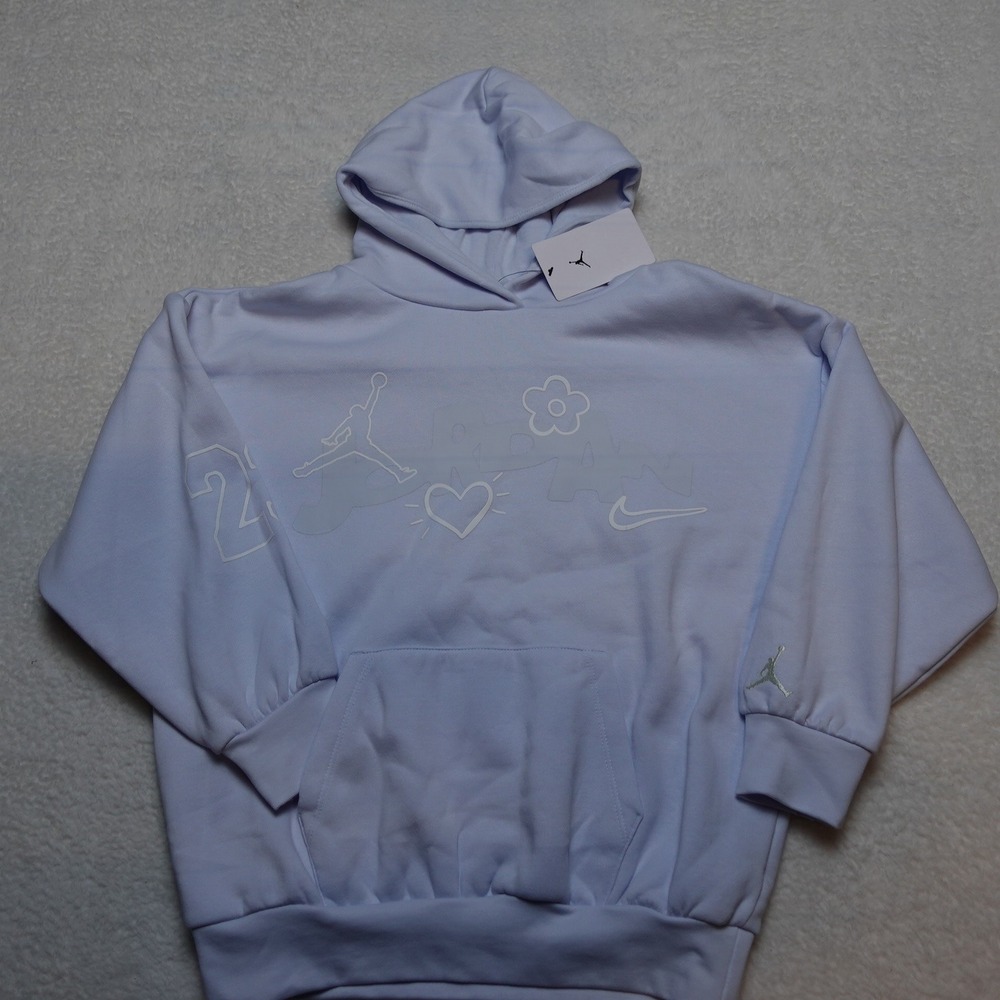 Jordan 45F615-C3N Girls Hoodie M Half Blue Graphic Fleece Pullover NWT
